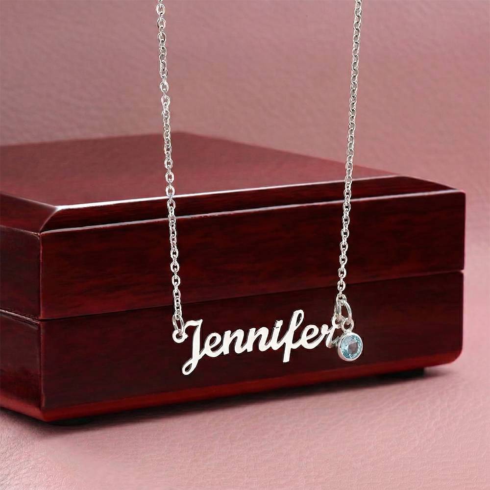 The Custom Birthstone Name Necklace
