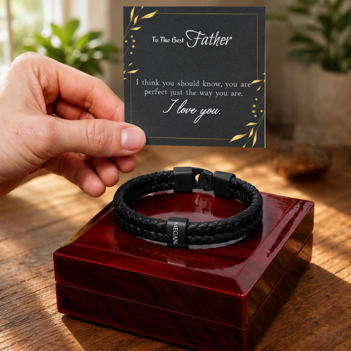 Custom Engraved Men's Name Bracelet With Message Card