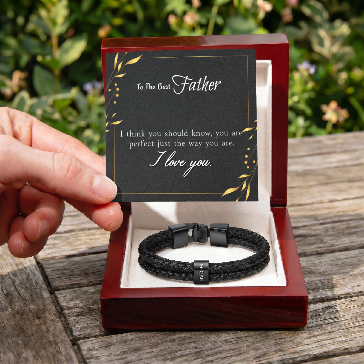 Custom Engraved Men's Name Bracelet With Message Card