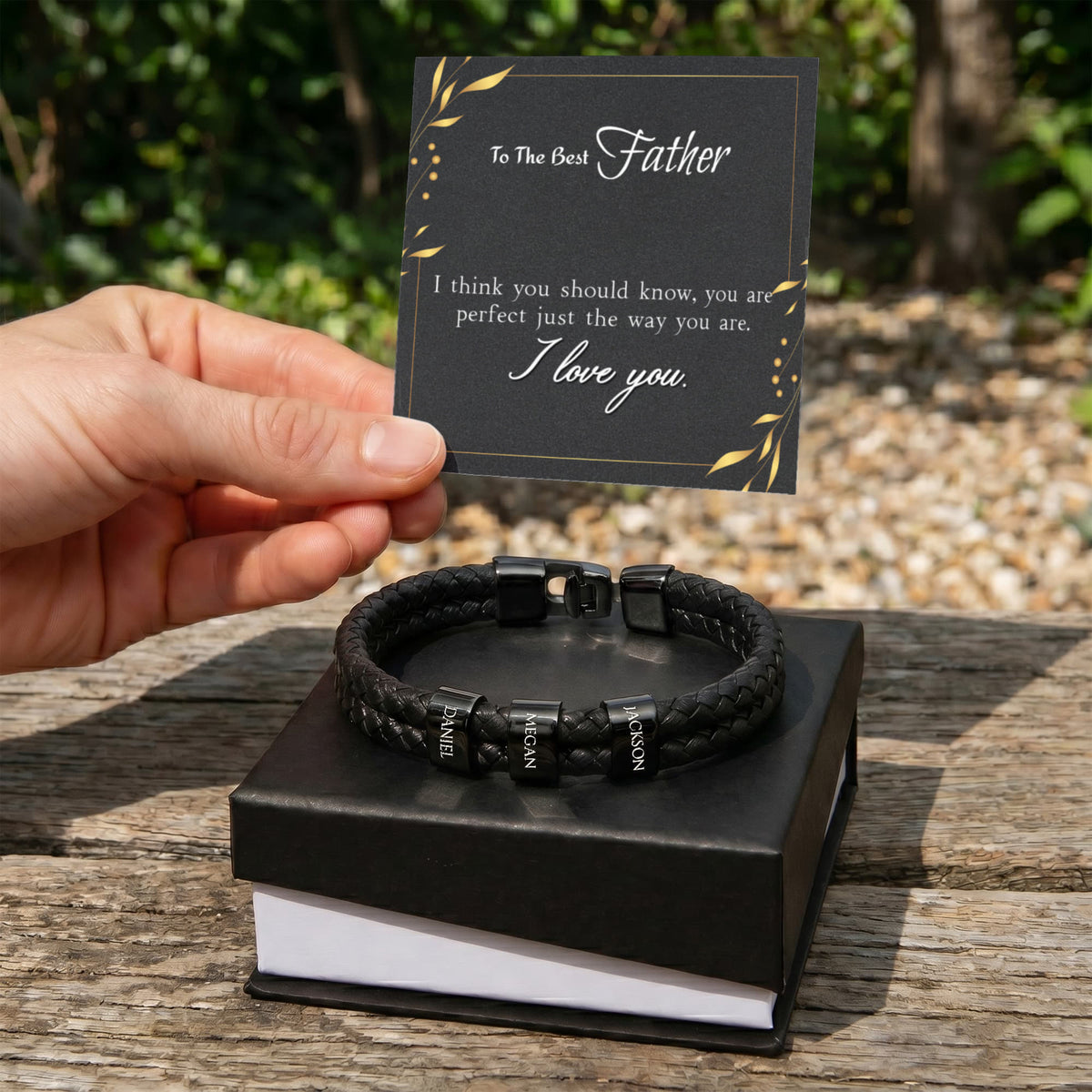Custom Engraved Men's Name Bracelet With Message Card