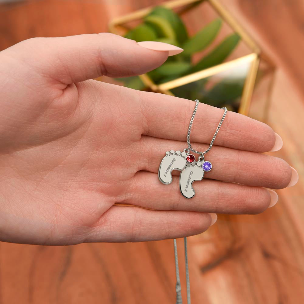 Custom Engraved Baby Feet Necklace