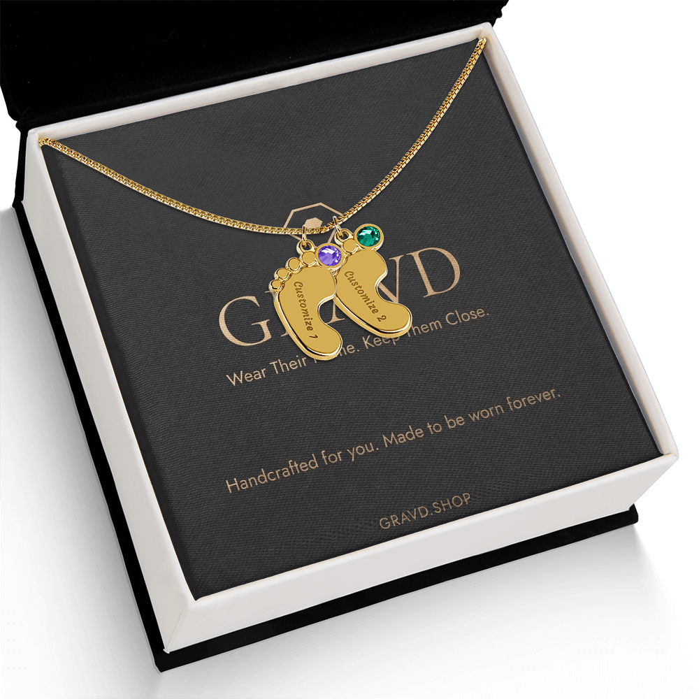 Custom Engraved Baby Feet Necklace