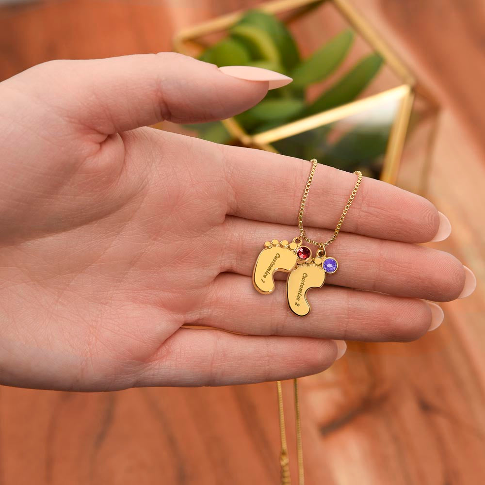 Custom Engraved Baby Feet Necklace