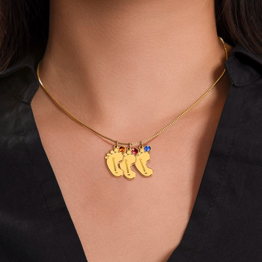 Custom Engraved Baby Feet Necklace