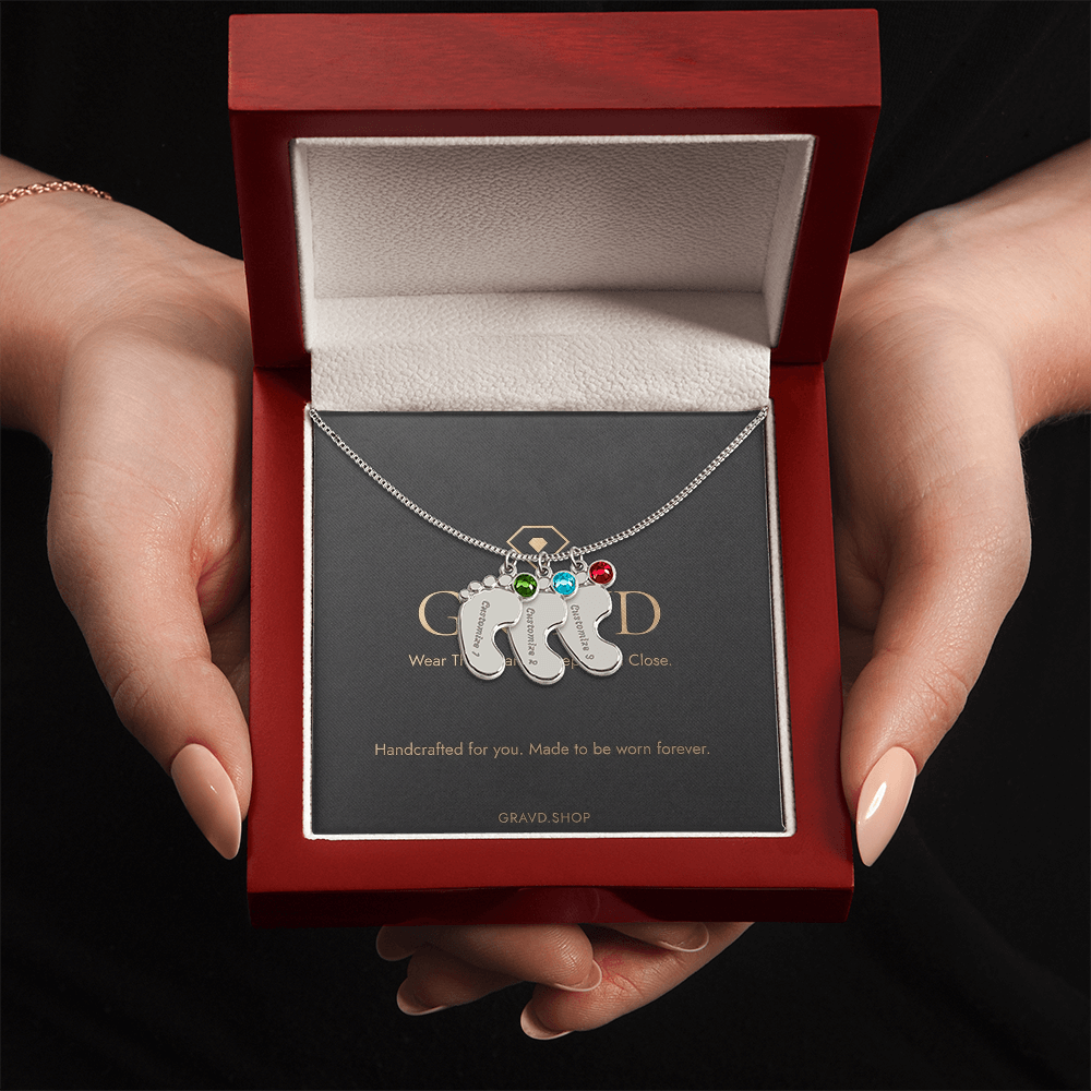 Custom Engraved Baby Feet Necklace